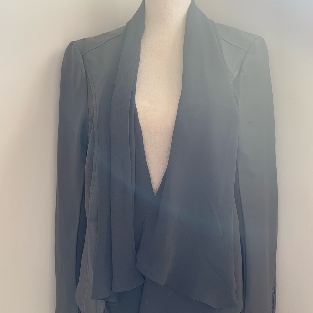 Black Noir faux leather jacket with chiffon scarf